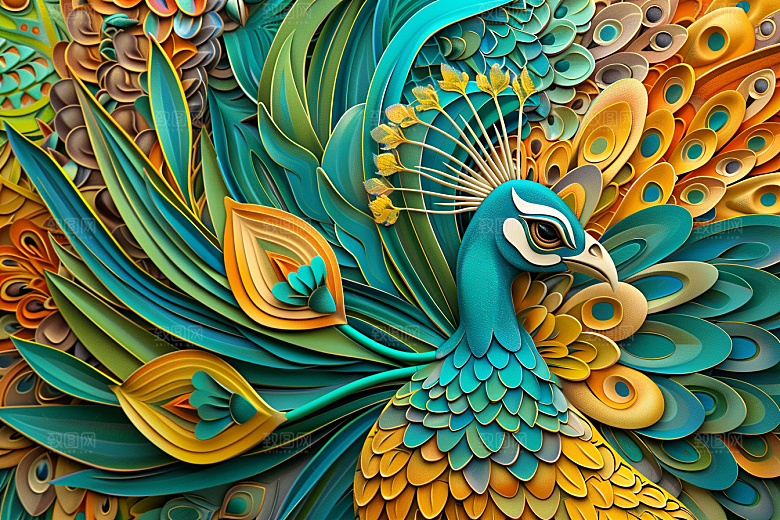浮雕孔雀绚丽高清素材