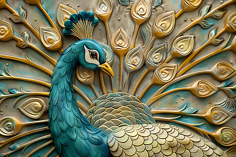 浮雕孔雀3D高清素材
