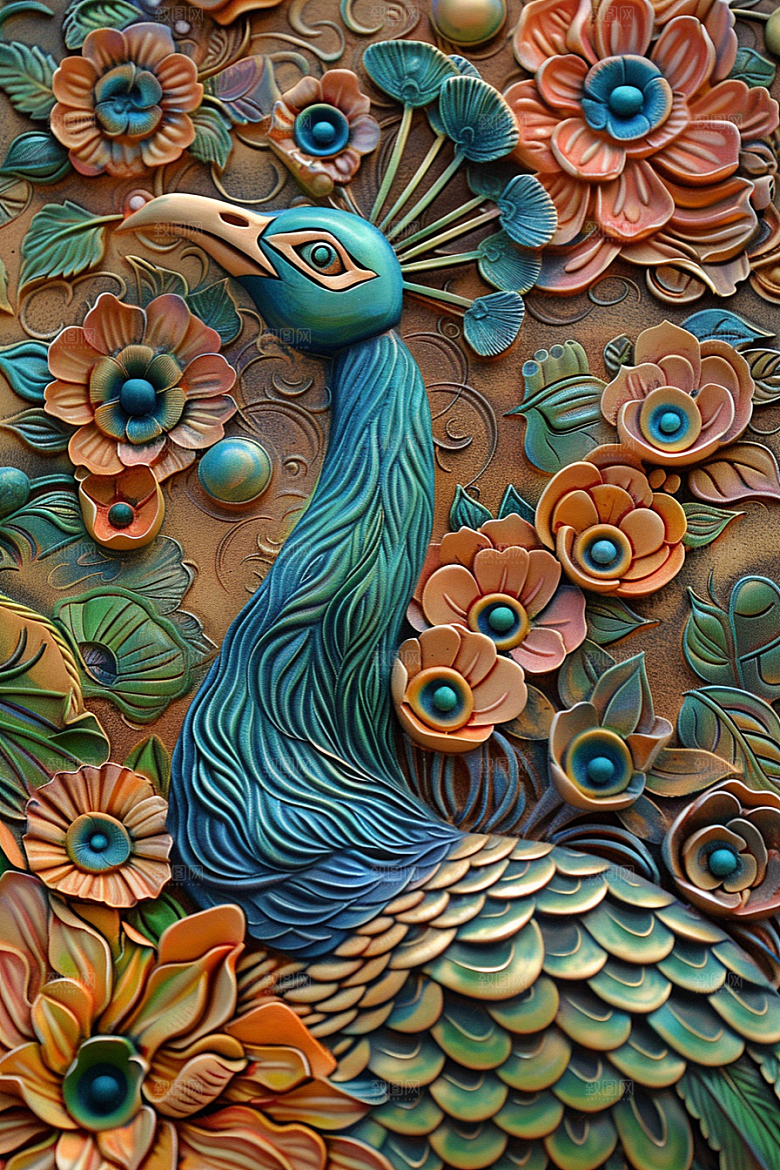 浮雕孔雀质感立体素材