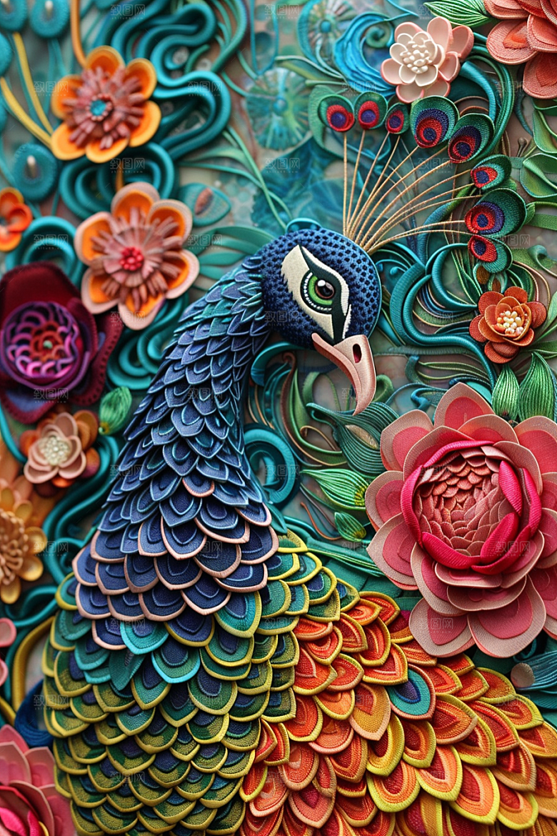 浮雕孔雀立体肌理素材