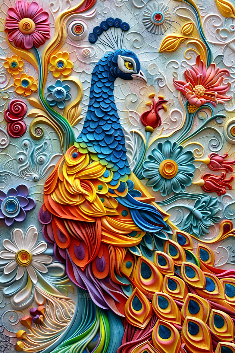浮雕孔雀肌理高清素材