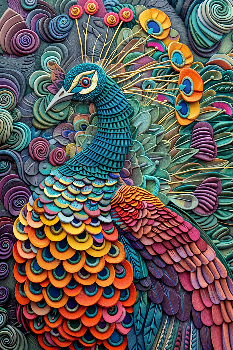 浮雕孔雀油画精致素材
