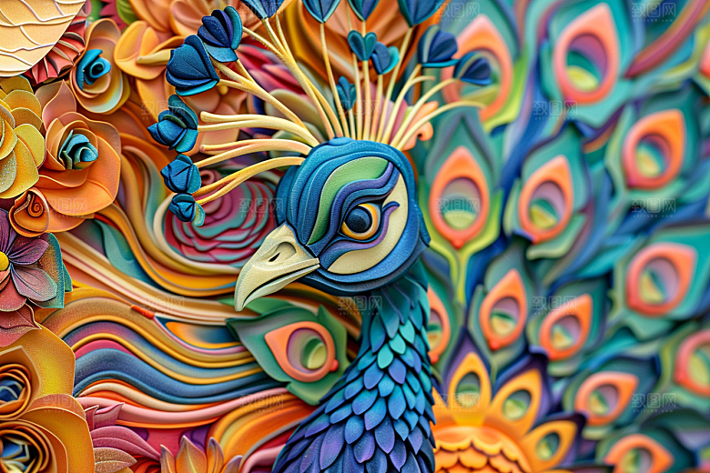 浮雕孔雀3D油画素材