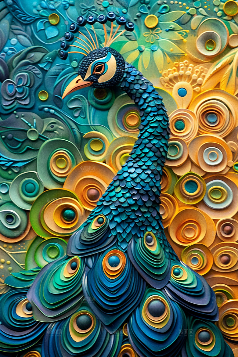 浮雕孔雀唯美质感素材