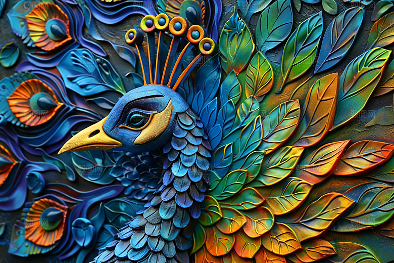 浮雕孔雀3D绚丽素材