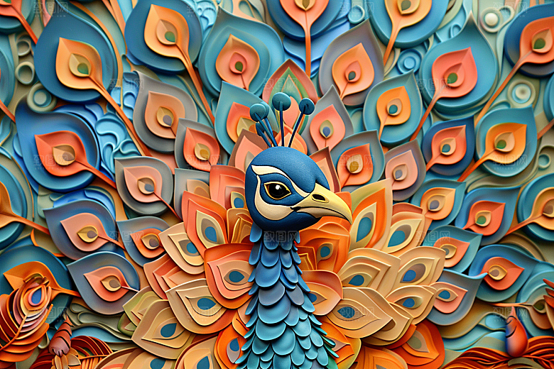 浮雕孔雀油画3D素材