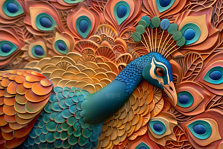 浮雕孔雀质感3D素材