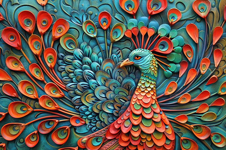 浮雕孔雀3D纹理素材