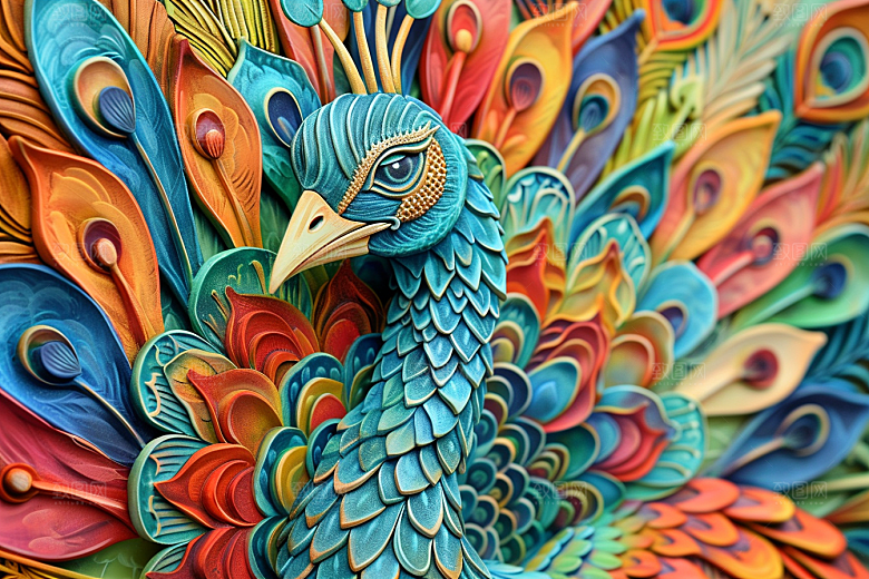 浮雕孔雀高清肌理素材