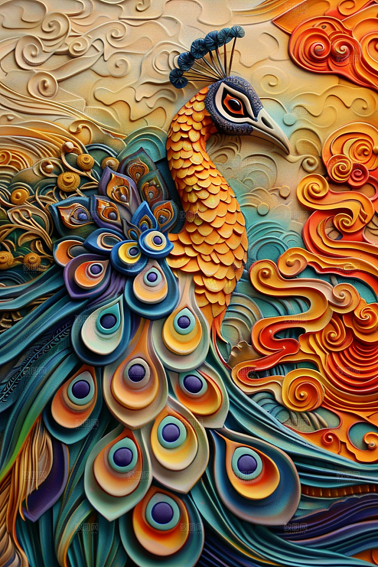 浮雕孔雀油画肌理素材
