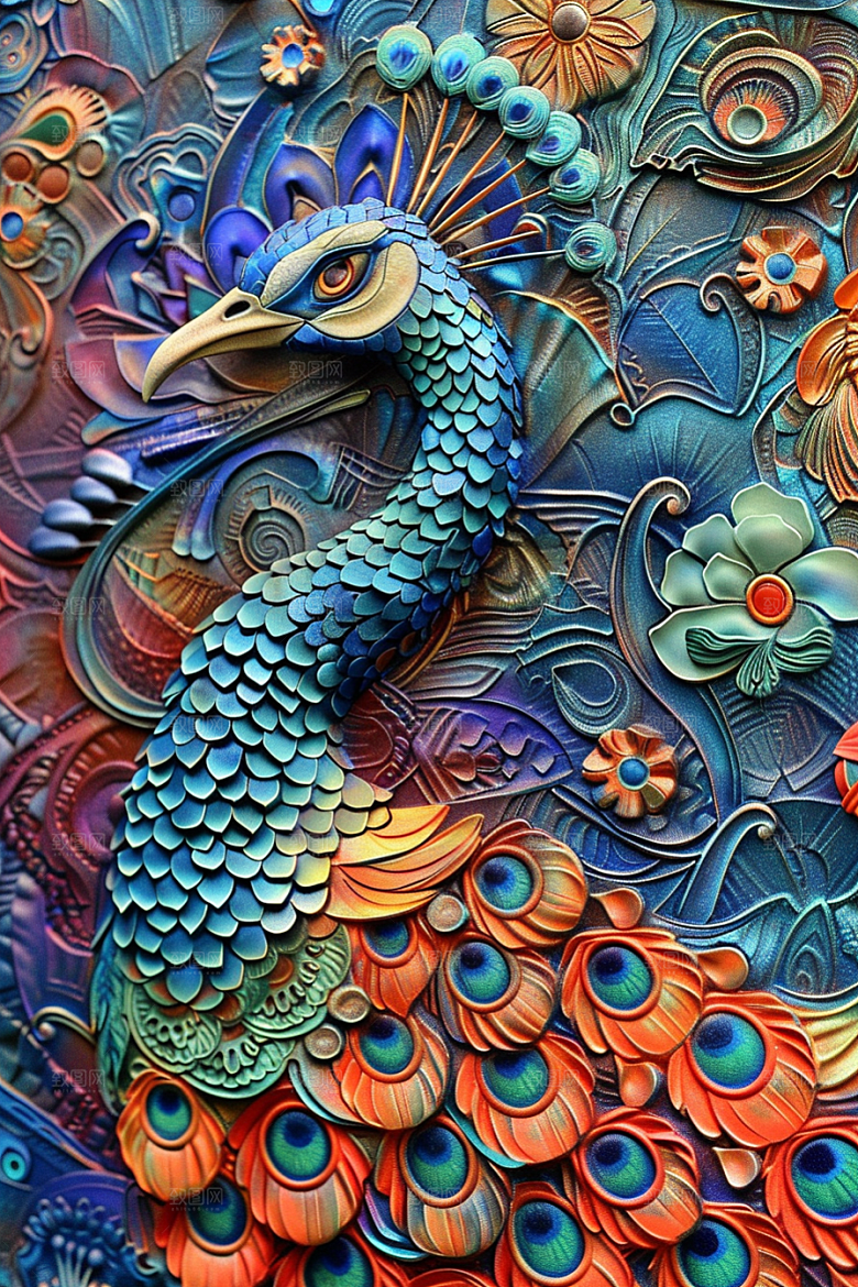 浮雕孔雀质感肌理素材