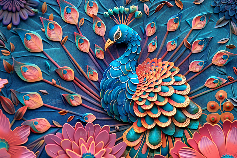 浮雕孔雀精致3D素材