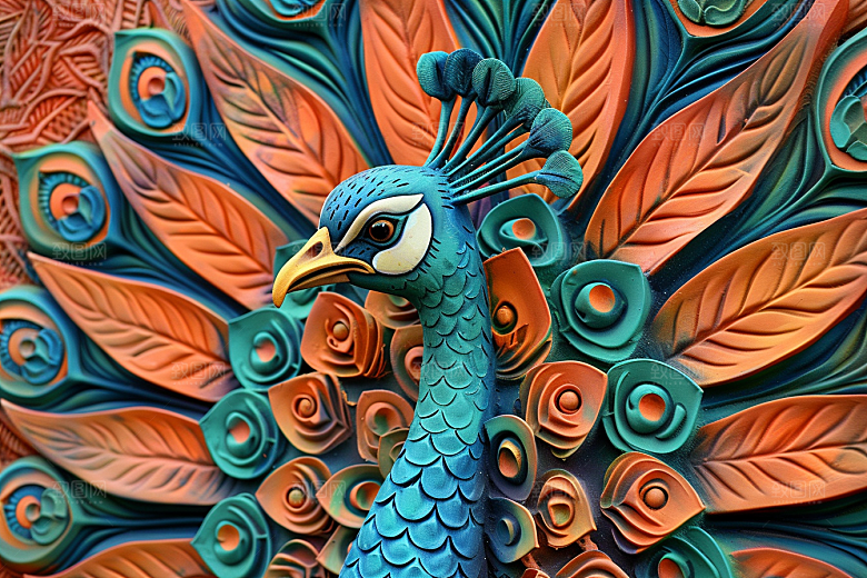 浮雕孔雀凹凸彩色素材