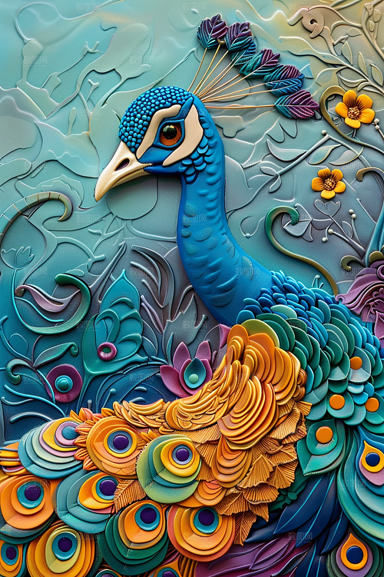 浮雕孔雀雕刻绚丽素材