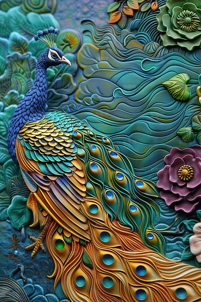 浮雕孔雀精致立体素材