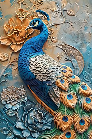 浮雕孔雀3D立体素材