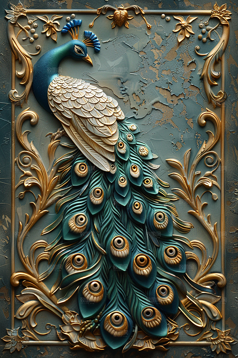 浮雕孔雀油画肌理素材