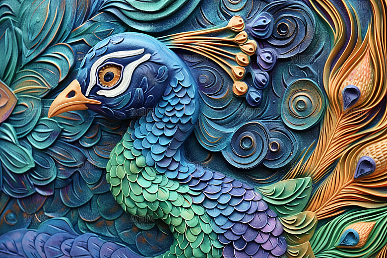 浮雕孔雀质感3D素材