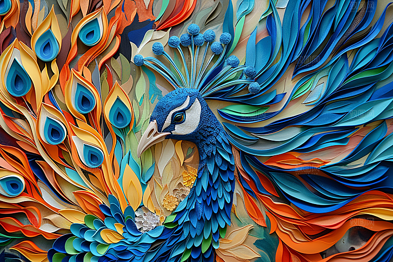 浮雕孔雀质感精致素材