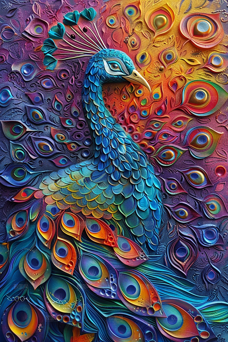 浮雕孔雀精致唯美素材