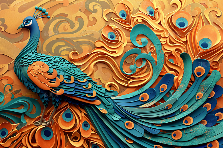 浮雕孔雀肌理精致素材