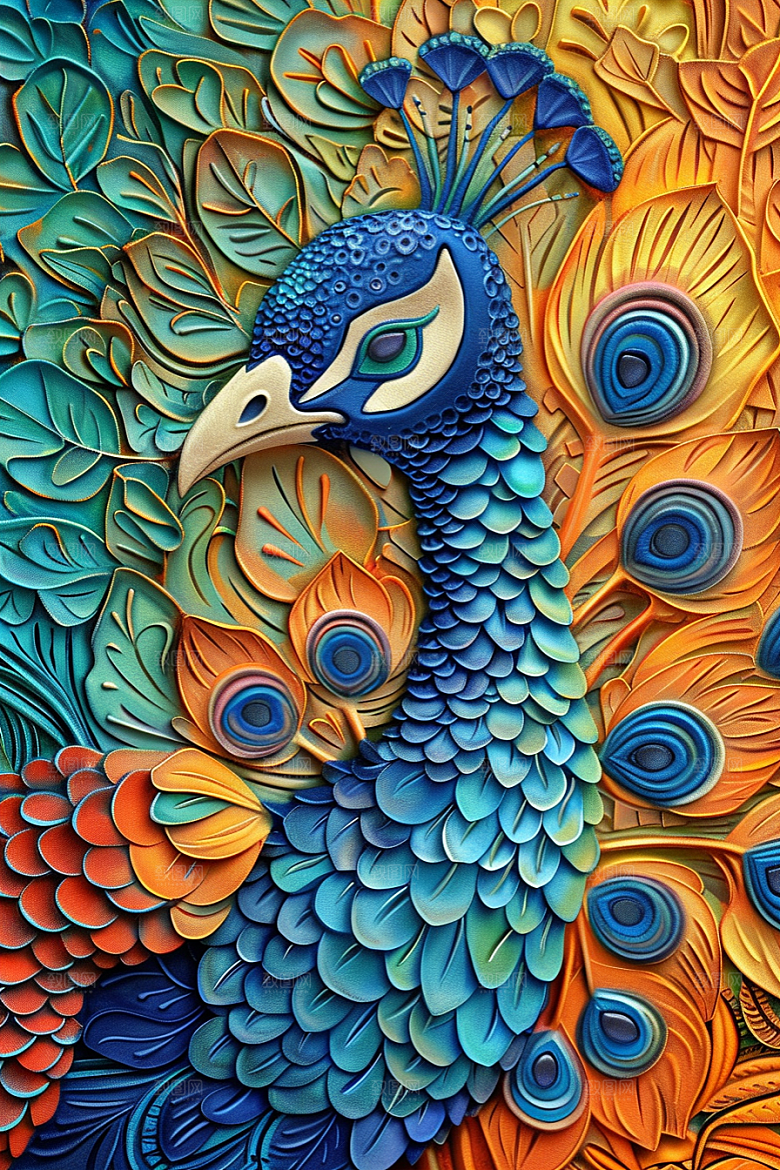 浮雕孔雀唯美凹凸素材