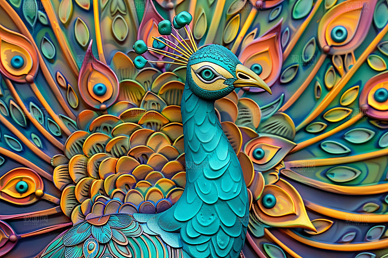 浮雕孔雀肌理质感素材