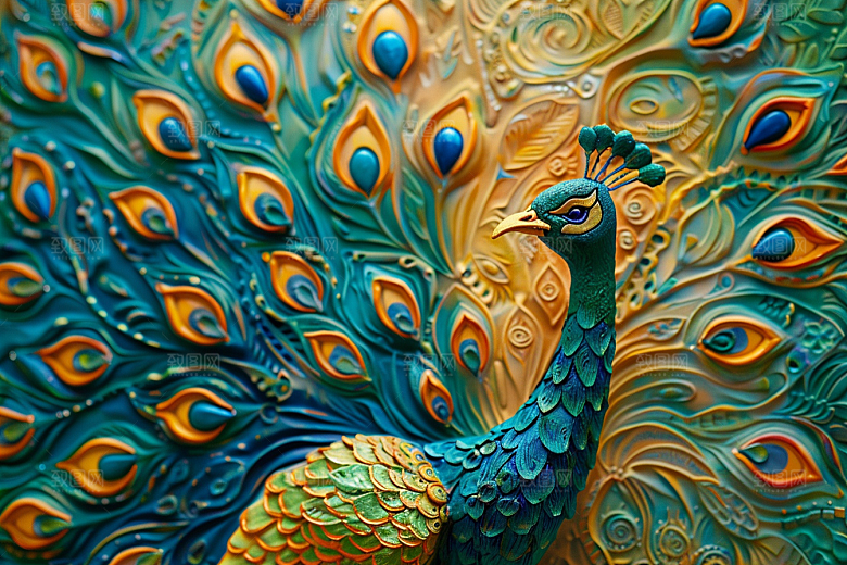 浮雕孔雀肌理绚丽素材