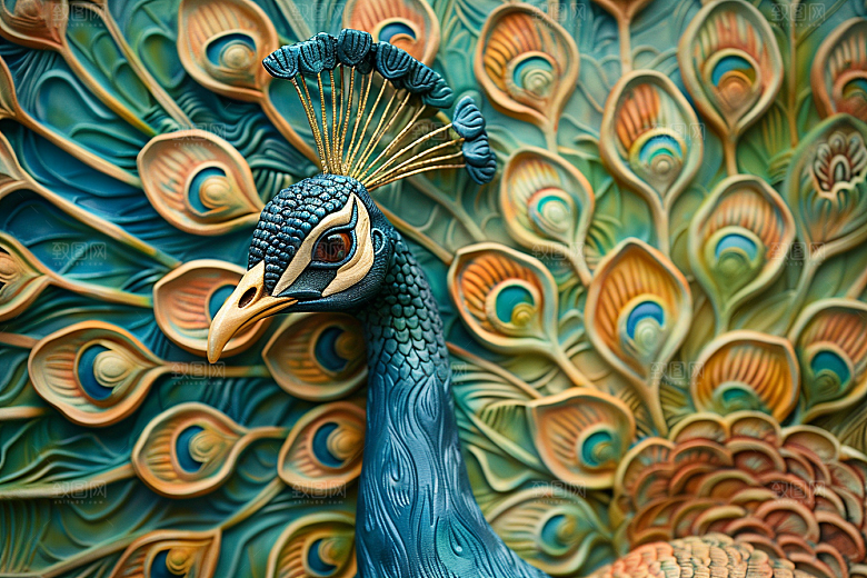 浮雕孔雀雕刻肌理素材
