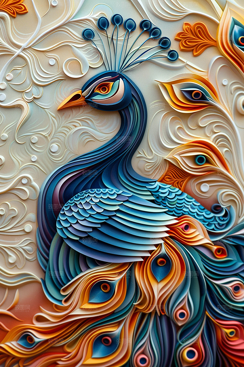 浮雕孔雀质感精致素材