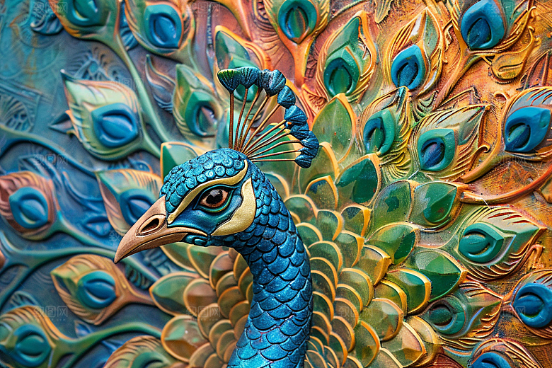 浮雕孔雀3D高清素材