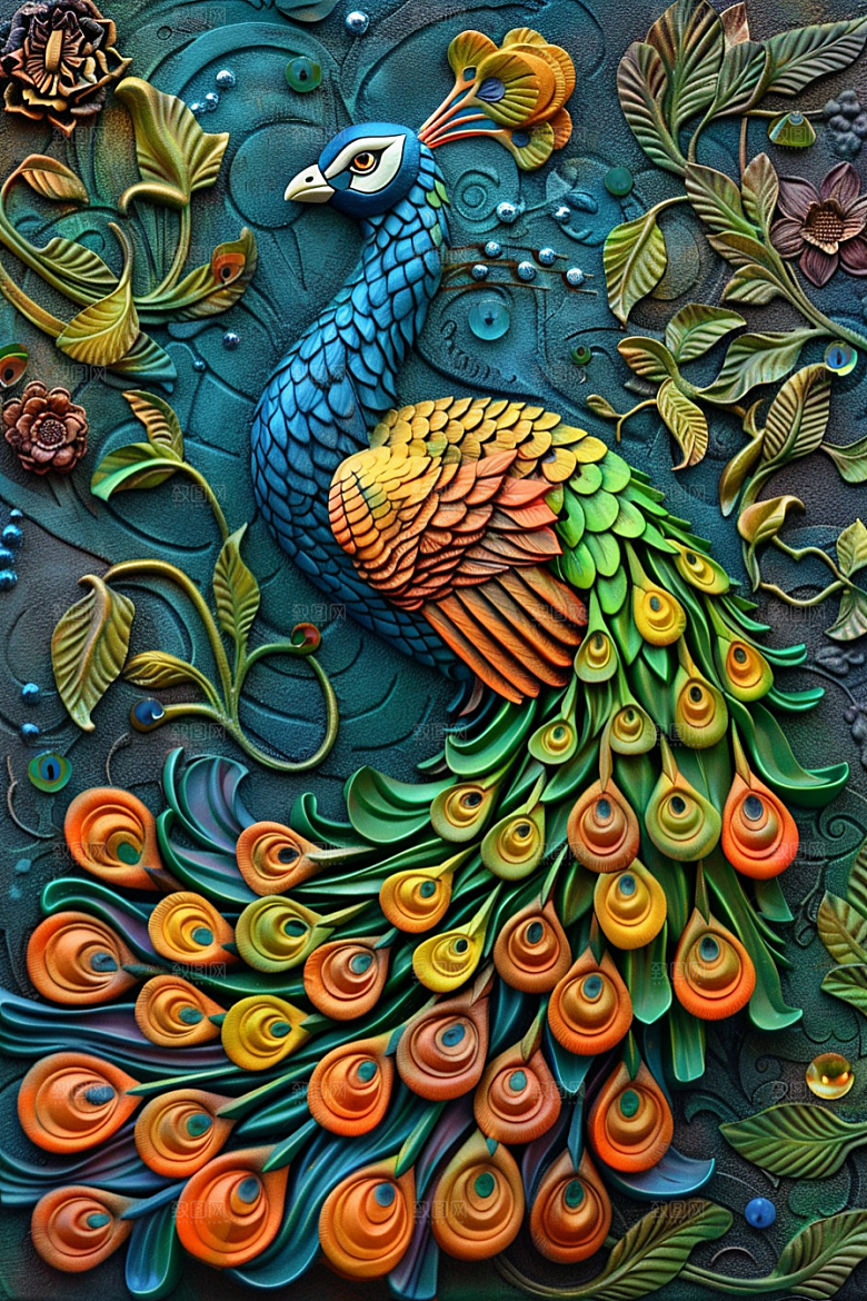 浮雕孔雀绚丽彩色素材