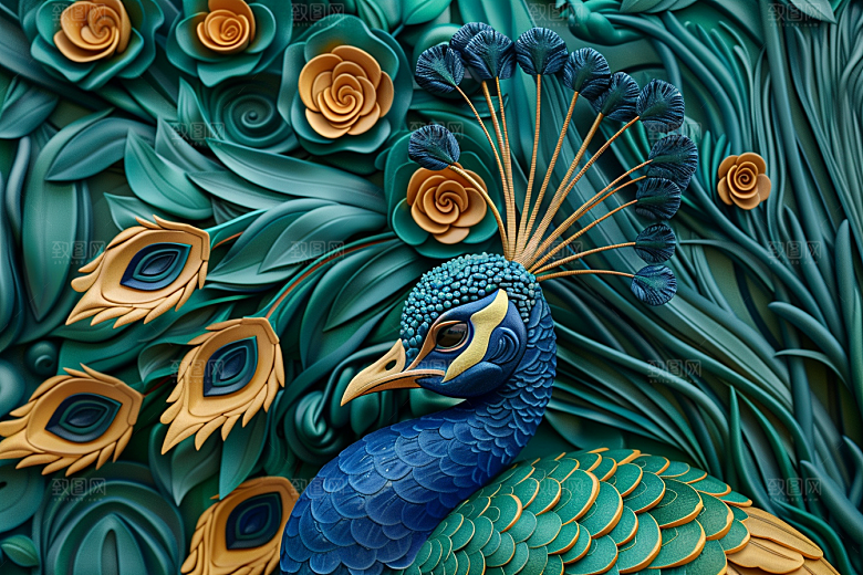 浮雕孔雀唯美绚丽素材
