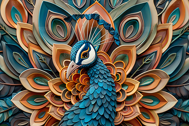 浮雕孔雀肌理绚丽素材