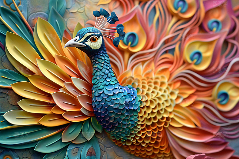 浮雕孔雀高清彩色素材