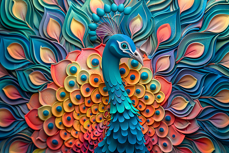 浮雕孔雀雕刻绚丽素材