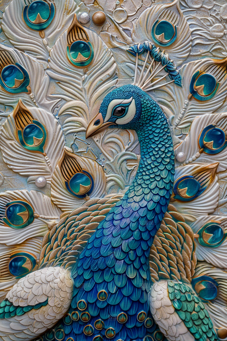 浮雕孔雀油画雕刻素材