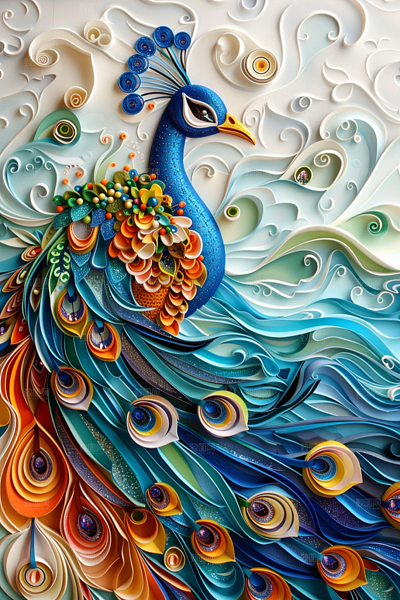 浮雕孔雀雕刻立体素材