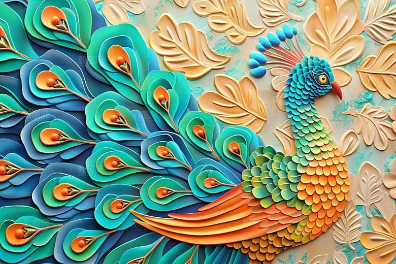 浮雕孔雀质感纹理素材