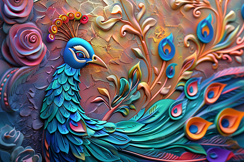 浮雕孔雀彩色肌理素材