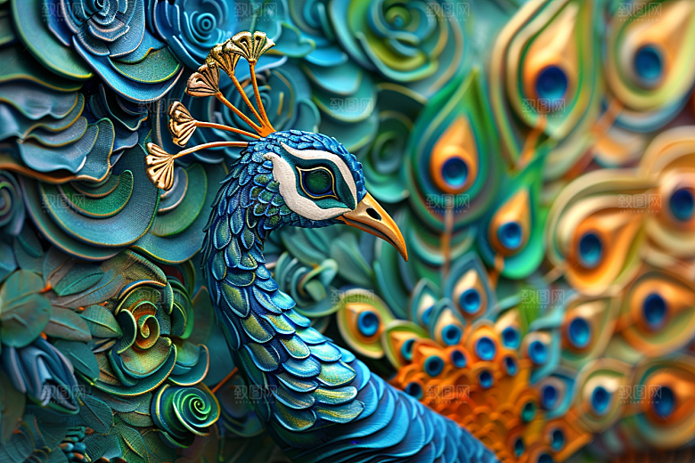 浮雕孔雀绚丽精致素材