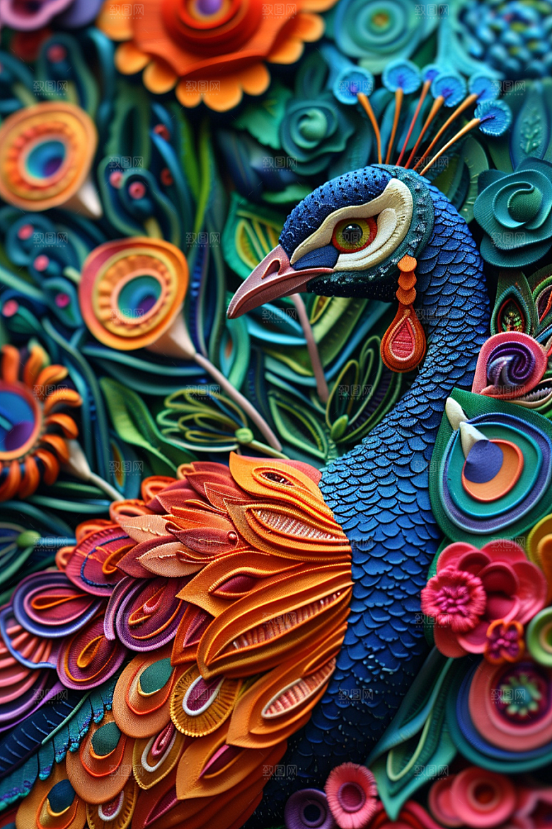 浮雕孔雀立体3D素材