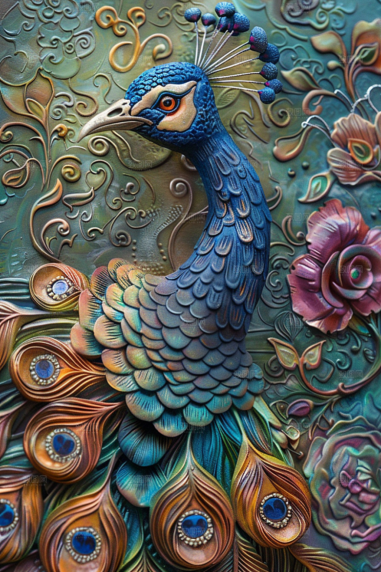浮雕孔雀油画肌理素材