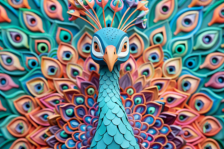 浮雕孔雀肌理唯美素材