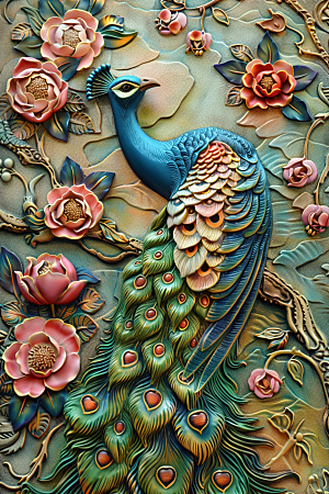 浮雕孔雀高清彩色素材