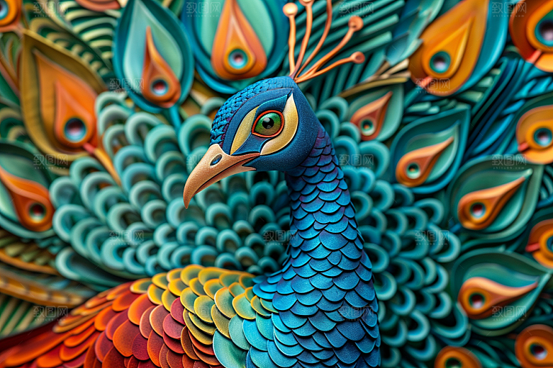 浮雕孔雀质感绚丽素材