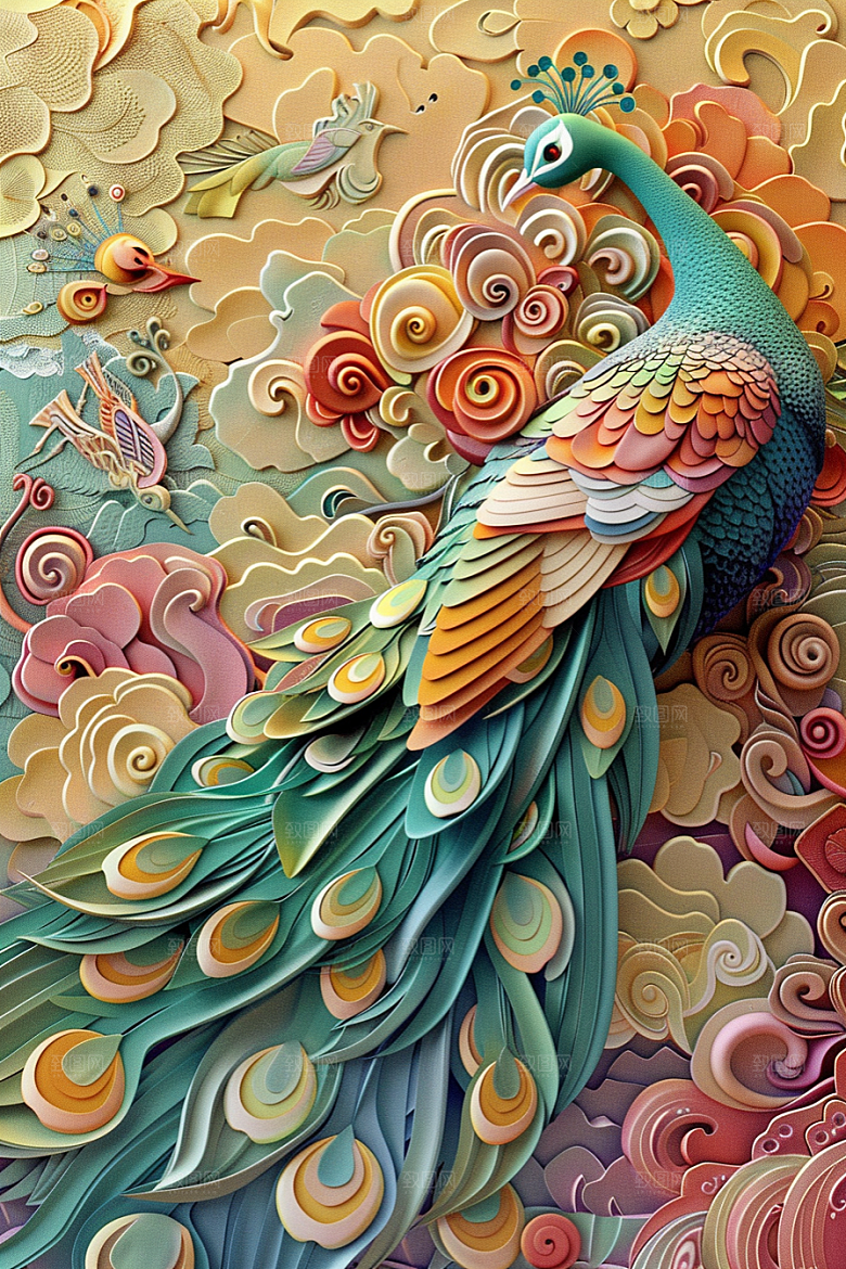 浮雕孔雀凹凸纹理素材