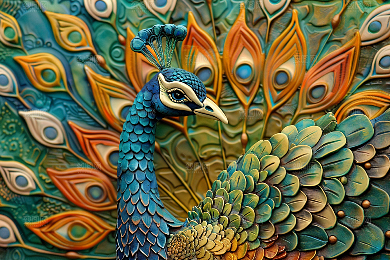浮雕孔雀唯美高清素材