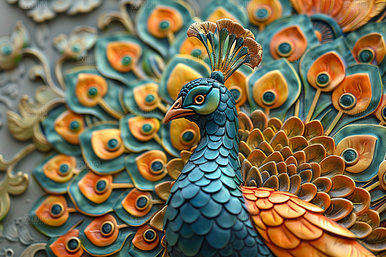 浮雕孔雀质感纹理素材