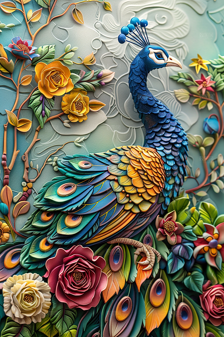 浮雕孔雀精致肌理素材